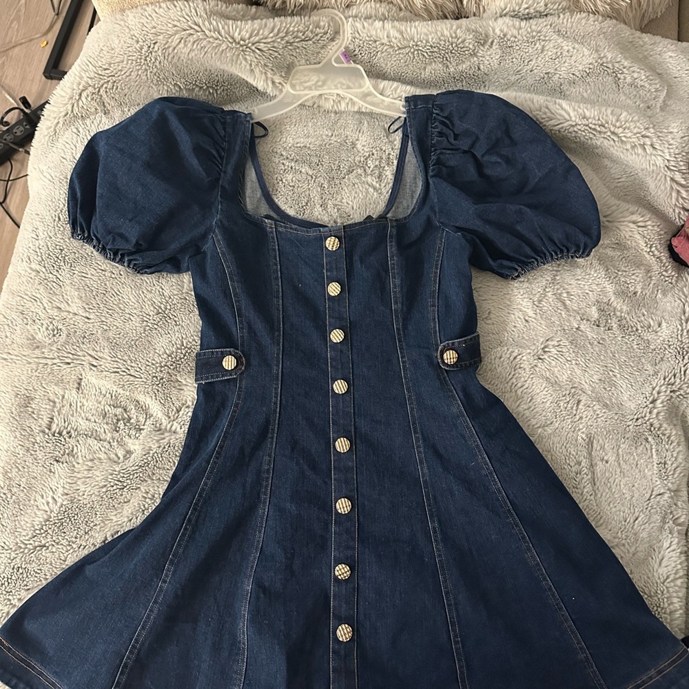 Elegant Navy Puff Sleeve Mini Dress